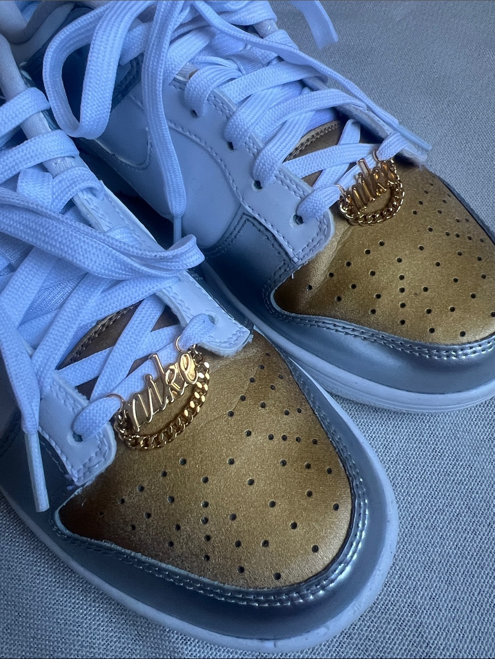 Nike Dunk Low Gold White Silver Leather Sneakers Womens Shoe Size 8.5 - Picture 4 of 11